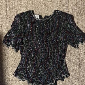 Laurence Kazar Black and multi beaded vintage Blouse